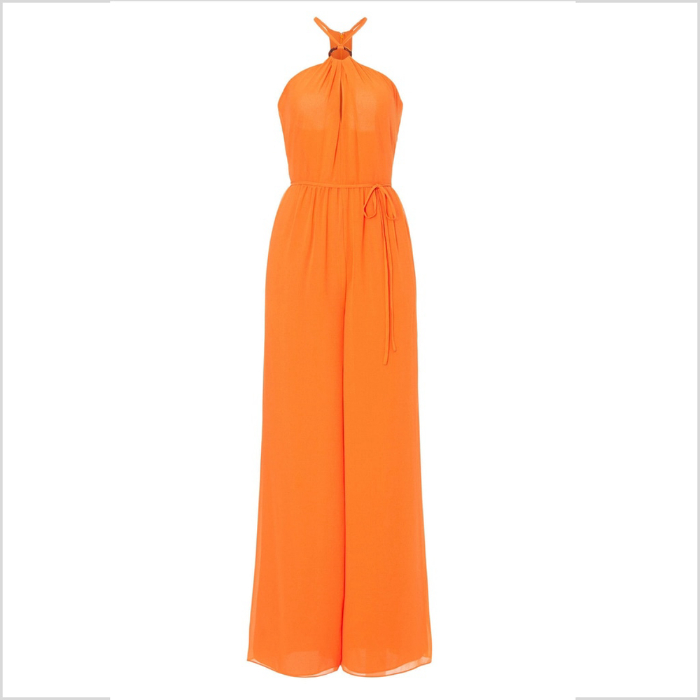 Toccin Orange Halter Neck Wide Leg Jumpsuit, 12